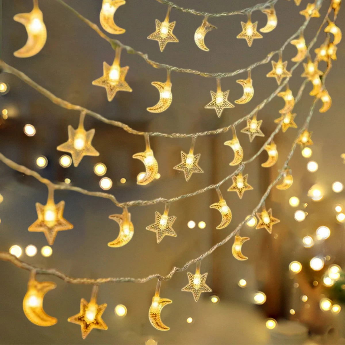 EID Mubarak LED String Lights Islam Muslim Festival Party Moon Star String Lights Ramadan Decoration 2025 for Home Al-Fitr Gifts