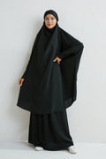 Muslim Sets Two Pieces Prayer Clothing Long Hooded Smocking Sleeve Shirts Hijab Loose Maxi Skirts Elastic Waist Women Abaya Sets - Aurex