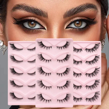 Cat Eye Eyelashes 3D Natural False Lashes Fluffy Soft Wholesale Cross 5 Pairs Manga Lashes Wispy Natural Extension Makeup