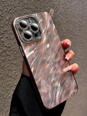 Luxury 3D Water Ripple Plating Phone Case For iPhone 15 14 Pro Max 13 12 11 Glitter Camera Lens Protective Shockproof Hard Cover