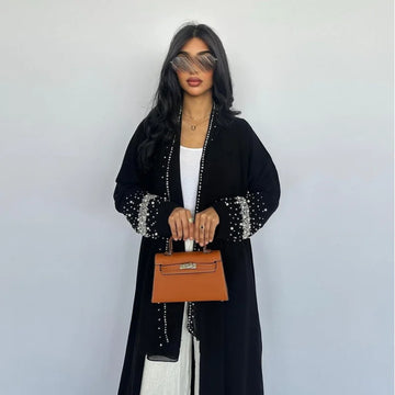 Muslim Black Abaya Dubai Luxury Open Cardigan Women's Prayer Garment Caftan Femme For Evening Robe Clothes Large Size With Belt