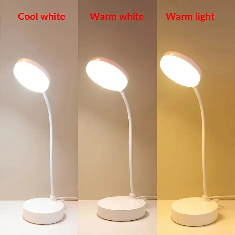 1pc 10 LED Desk Lamp With USB Charging Port, 3 Dimming Levels, Touch Control, White