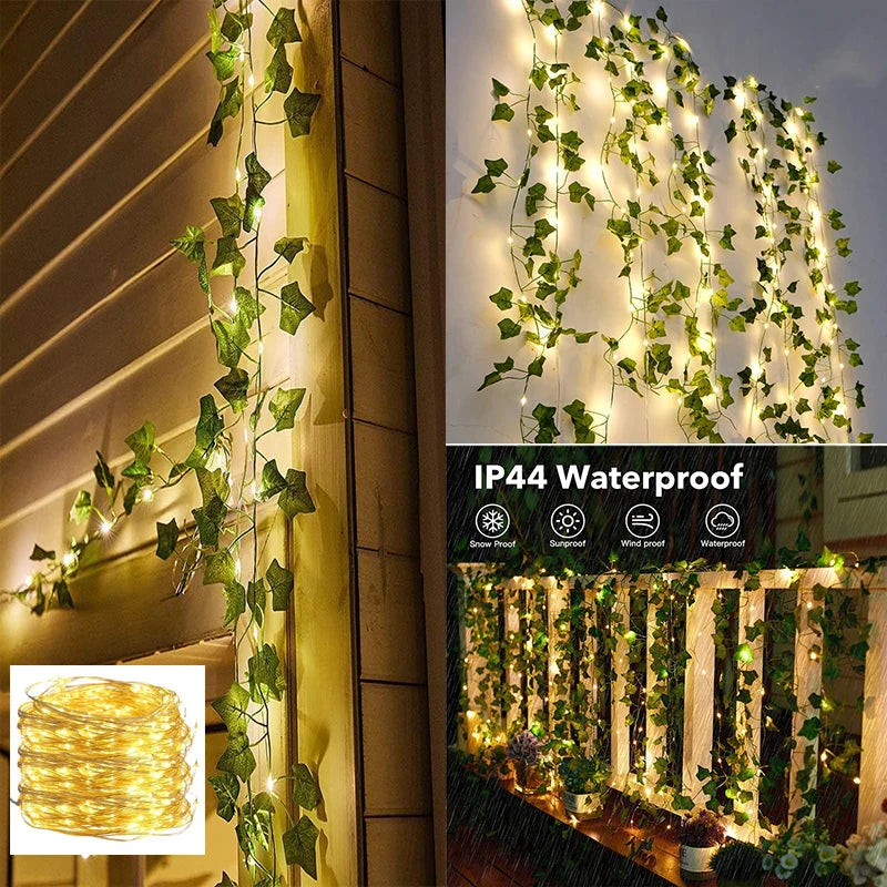 Flower Green Leaf String Light Artificial Vine Fairy Lights Battery/USB Power Christmas Garland for DIY Party Weeding Home Decor