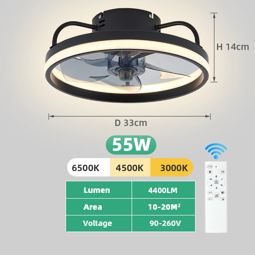 LED ceiling fan light DC motor with light power 55W bedroom decoration ventilation fan ligh90V~265V invisible blade mute - Aurex