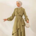 Muslim Two Piece Women Modest Set Top Lace Up Wide Leg Pants Suit Ramadan Morocco Dubai Islam Casual Ensemble Arabic Outfits - Aurex