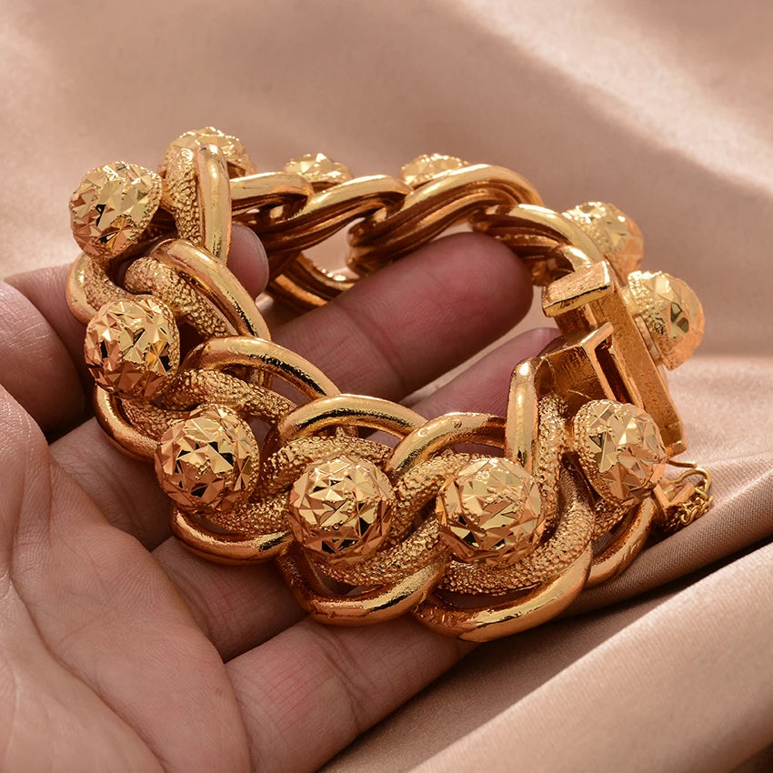 Dubai Gold Color Bracelets For Men Women Wedding Link Chain Islamic Muslim Arab Middle Eastern Jewelry African Bracelet Gifts