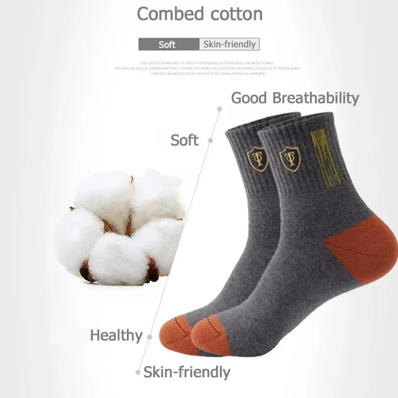 5Pairs Breathable Cotton Sports Stockings Men Bamboo Fiber Autumn and Winter Men Socks Sweat Absorption Deodorant Business Sox