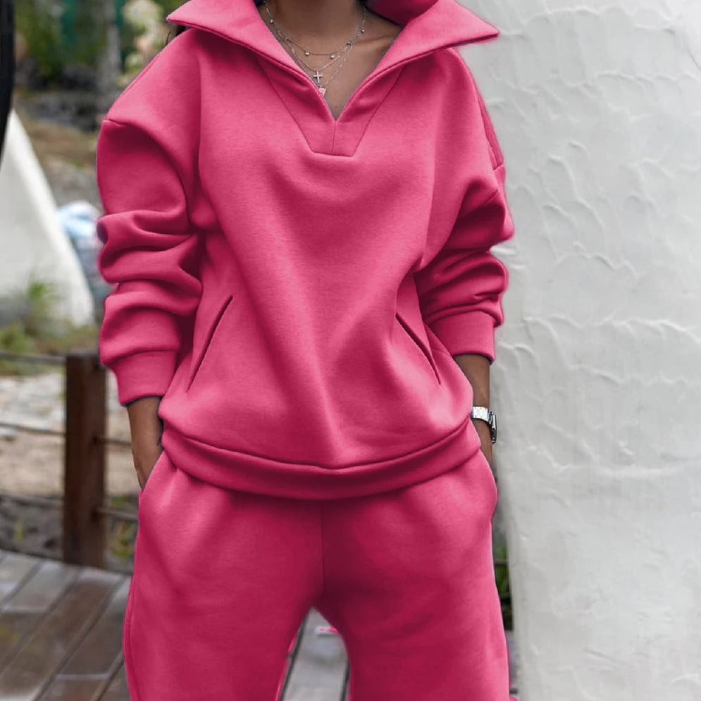 Women Tracksuit Set Plus Fleece Sweatshirts Two Piece Set Autumn Winter Casual Oversized Solid Female Sports Suit Long Pant - Aurex