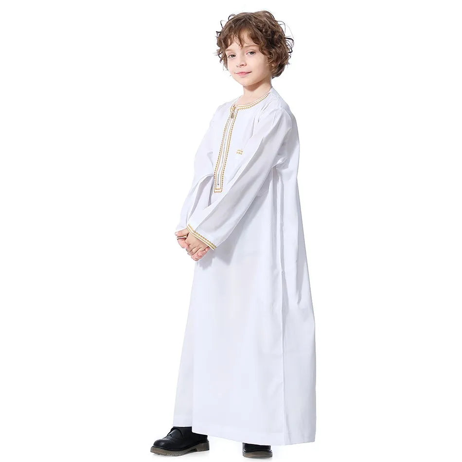 2024 New Children Thawb Teens Summer Muslim Robe Kids Arab Folk Clothes Boys Solid Color Thobe 5-14 Years National Outfit