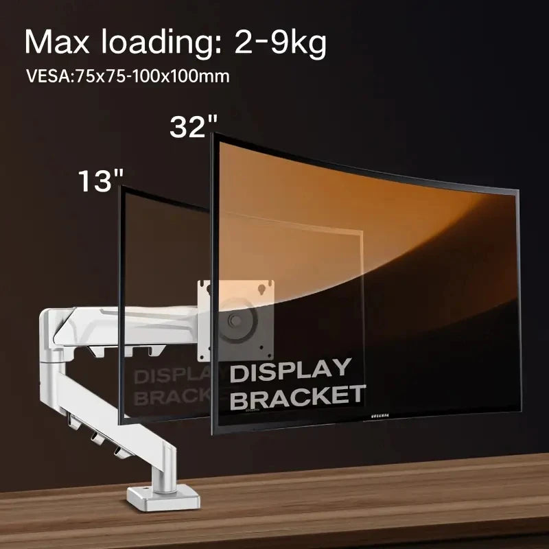 Adjustable Gas Spring Monitor Stand, Black and White Iron Computer Display Arm, Easy Install Multi-Angle Rotation, Compatible wi