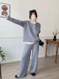 Knitted Two-Piece Pullover Sweater & Wide-Leg Pants Set – Modest Casual Knitwear Tracksuit - Aurex