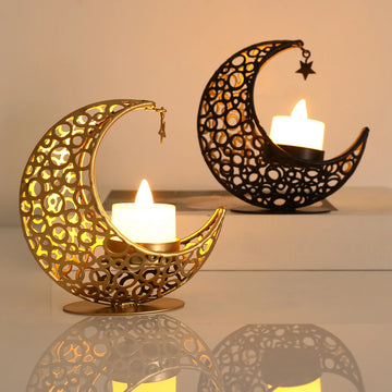 Ramadan Decoration Moon Candlestick EID Mubarak Decor For Home Candle Hold Ramadan Kareem Islamic Muslim Party Eid Al-Fitr Gifts