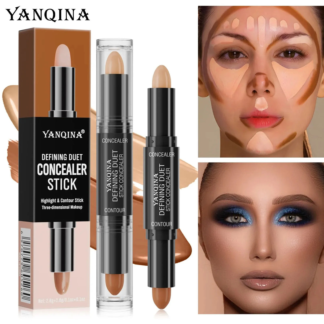 Contour Stick Duo, Double-Ended Highlight and Shadow Cream, Waterproof Full Coverage Concealer, Natural Finish Makeup for All Sk