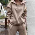 Women Tracksuit Set Plus Fleece Sweatshirts Two Piece Set Autumn Winter Casual Oversized Solid Female Sports Suit Long Pant - Aurex