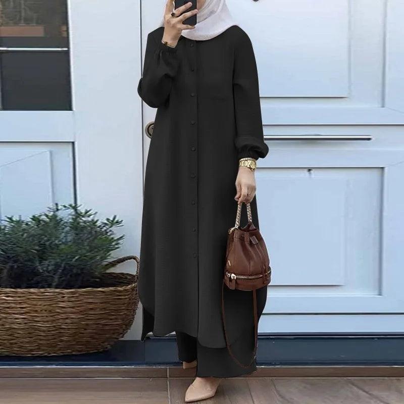 Eid Two-Piece Set – Women's Shirt with Pocket & Wide-Leg Pants | Modest Ramadan Outfit - Aurex