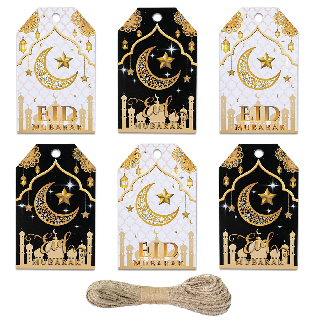 50Pcs Ramadan Paper Label Hang Tag Eid Mubarak Gift Box Tags Card Wrapping Supplies Muslim Party Kareem Ramadan Decorations