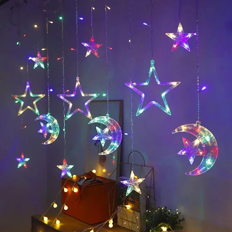 2025 Eid Mubarak Ramadan Moon Star Led String Lights Decoration for Home Curtain Party Garland Lamp Islam Muslim Event Decor