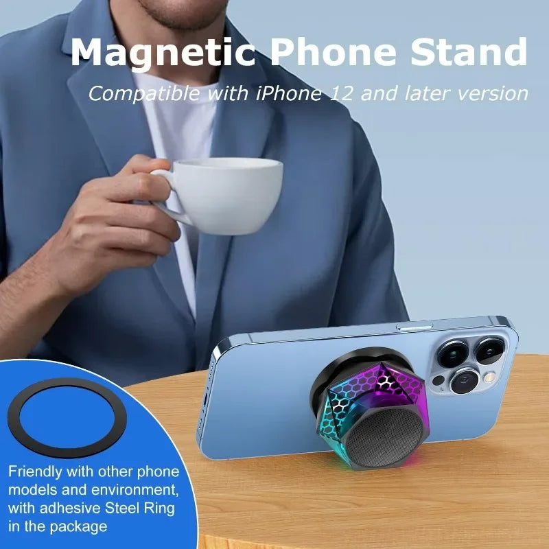 Bluetooth Diamond Wireless Speaker Small Speaker RGB Color Light for iPhone Android TWS Pairing Portable Magnetic Phone Stand