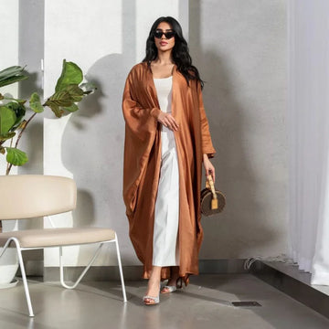 2025 New Batwing Sleeve Open Kimono Abaya Muslim Ramadan Dress Eid Islamic Solid Cardigan Moroccan Women Robe Clothing Vestidos