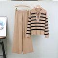 Two-Piece Knit Outfit – Pullover Stripe Sweater & Wide-Leg Pants Modest Set 2025 - Aurex