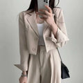 Spring Korean Casual Elegant Suits Blazer Jacket Wide Leg Trousers High Waist Pants Suits Female 2 Piece Sets Crop Top Coats - Aurex