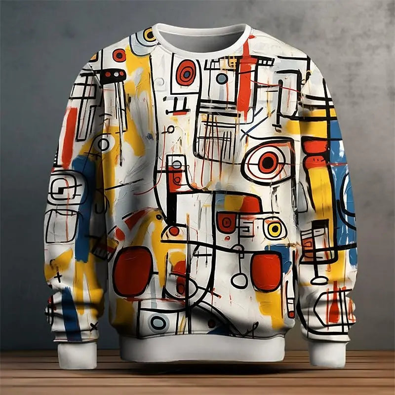 Pullover Sweatshirt For Men Graffiti Graphic 3D Printing Long Sleeve Tops Oversized O-Neck Golf Pullover Casual Man Sweatshirts