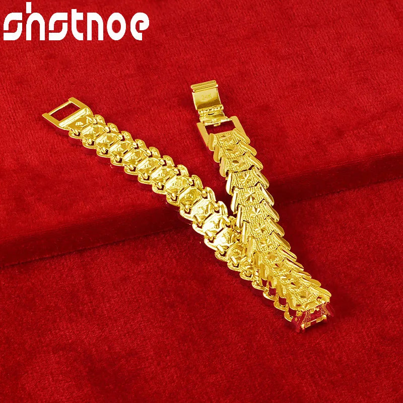 SHSTONE 24K Gold Watchband/Watch Strap Bracelet For Woman Fashion Jewelry Men Hand Chain Wedding Party Birthday Bangles Gifts