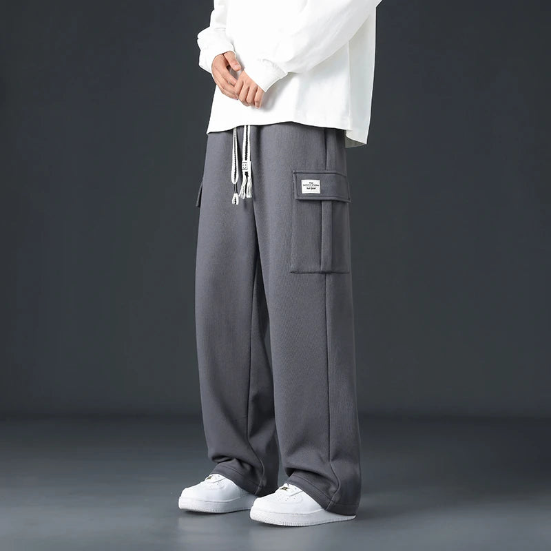 Mens Sweatpants Straight Fit Joggers for Sports and Streetwear Loose Oversized Drawstring Long Pants Men Multi-pocket Pants