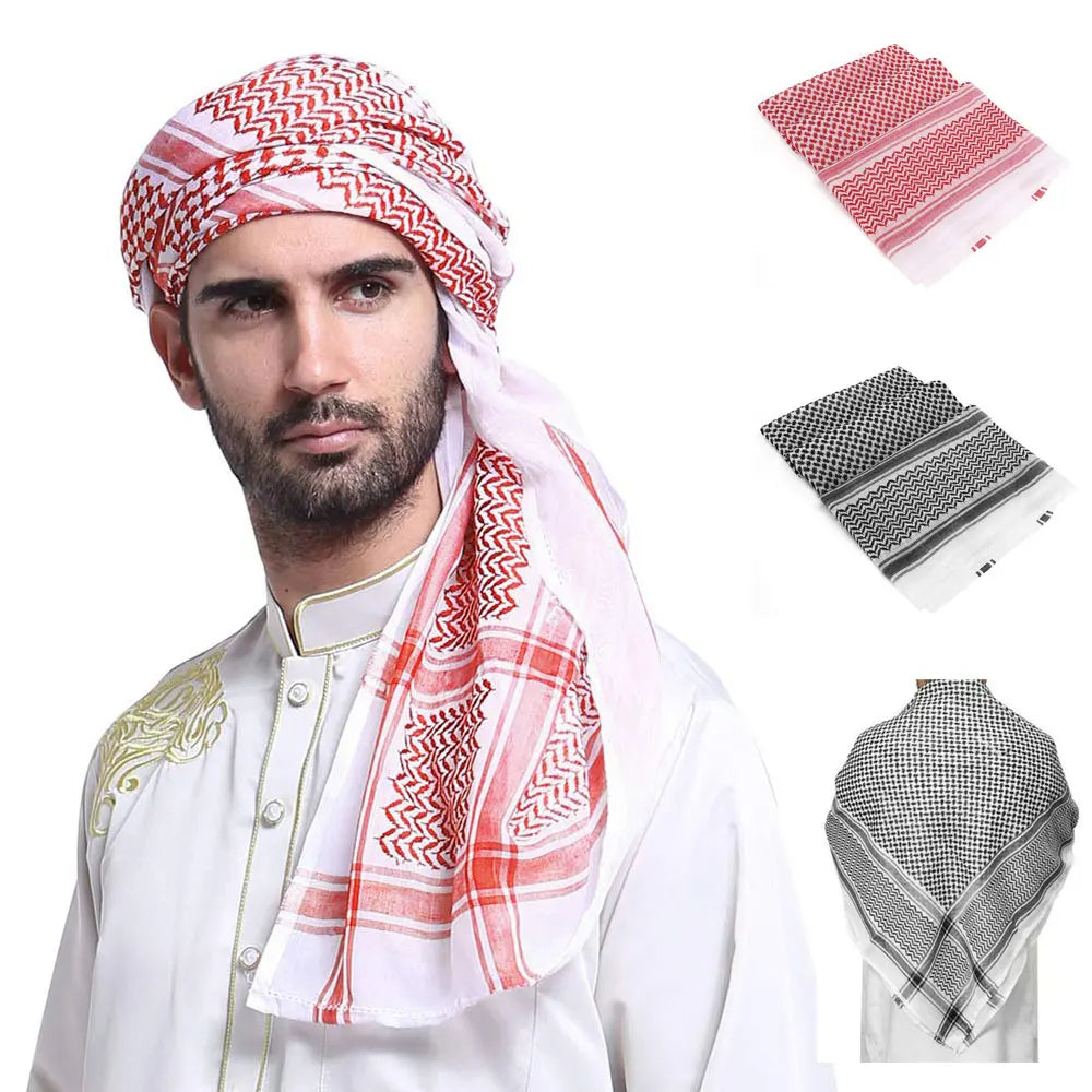 1Pcs Arab Keffiyeh Muslim Head Scarf Arab Neck Wrap for Adults Turban Hijab Headwear Islamic Traditional Costumes Shawl