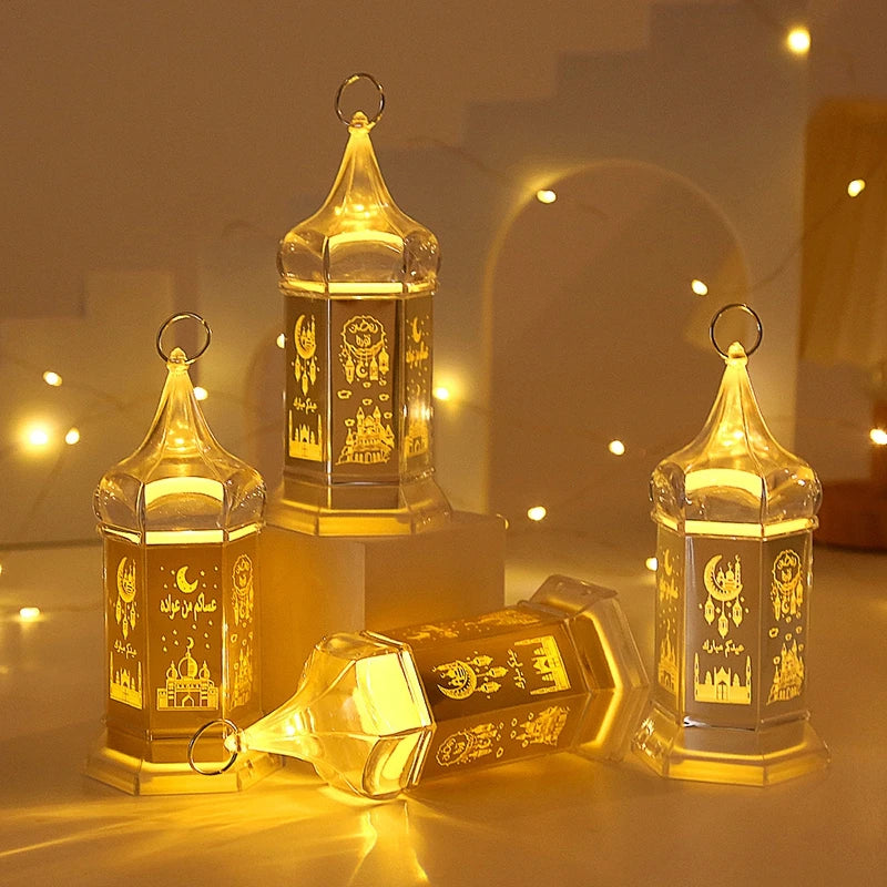 Ramadan Lamp 2025 Eid Mubarak Night Light Easter Muslim Desktop Ornament Hanging Lantern Creative Home Decor Party Supplies