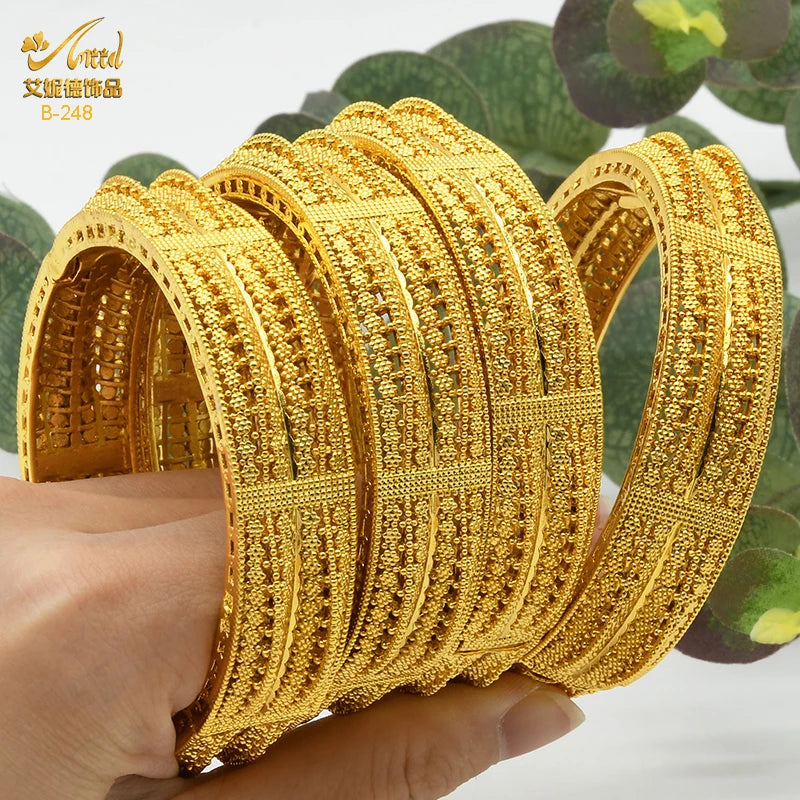 ANIID Indian 24K Gold Color Bangle Bracelet Jewelry Arabic Indian Women Charm Luxury Bangles African Wedding Anniversary Gifts