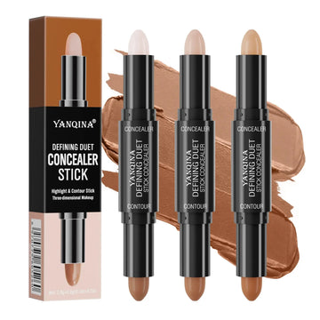 Contour Stick Duo, Double-Ended Highlight and Shadow Cream, Waterproof Full Coverage Concealer, Natural Finish Makeup for All Sk