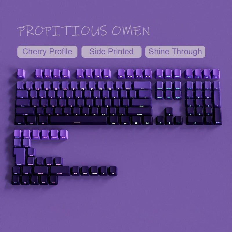 Gradient Purple Double Shot PBT Keycaps Cherry Profile Side Print RGB Backlit Keycaps 135 Keys for Cherry MX Switches Keyboard