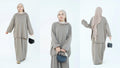 Autumn Winter Thickened Knitted Sweater Skirt Set Ramadan Modest Suits Muslim Women Solid Color 2-piece Set Warm Islam Clothing - Aurex