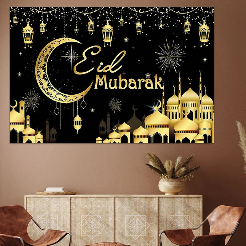 Eid Mubarak Background 2025 Kareem Ramadan Decoration for Home Islamic Muslim Party Supplies Ramadan Mubarak Decor Eid Al Adha