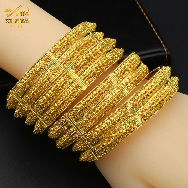 ANIID Indian 24K Gold Color Bangle Bracelet Jewelry Arabic Indian Women Charm Luxury Bangles African Wedding Anniversary Gifts