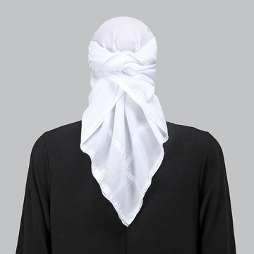 White Arab Square Scarf for Women Men Muslim Shawl Headwrap Plaid Stripe Printed Neck Cover Outdoor Windproof Sandproof Scarves