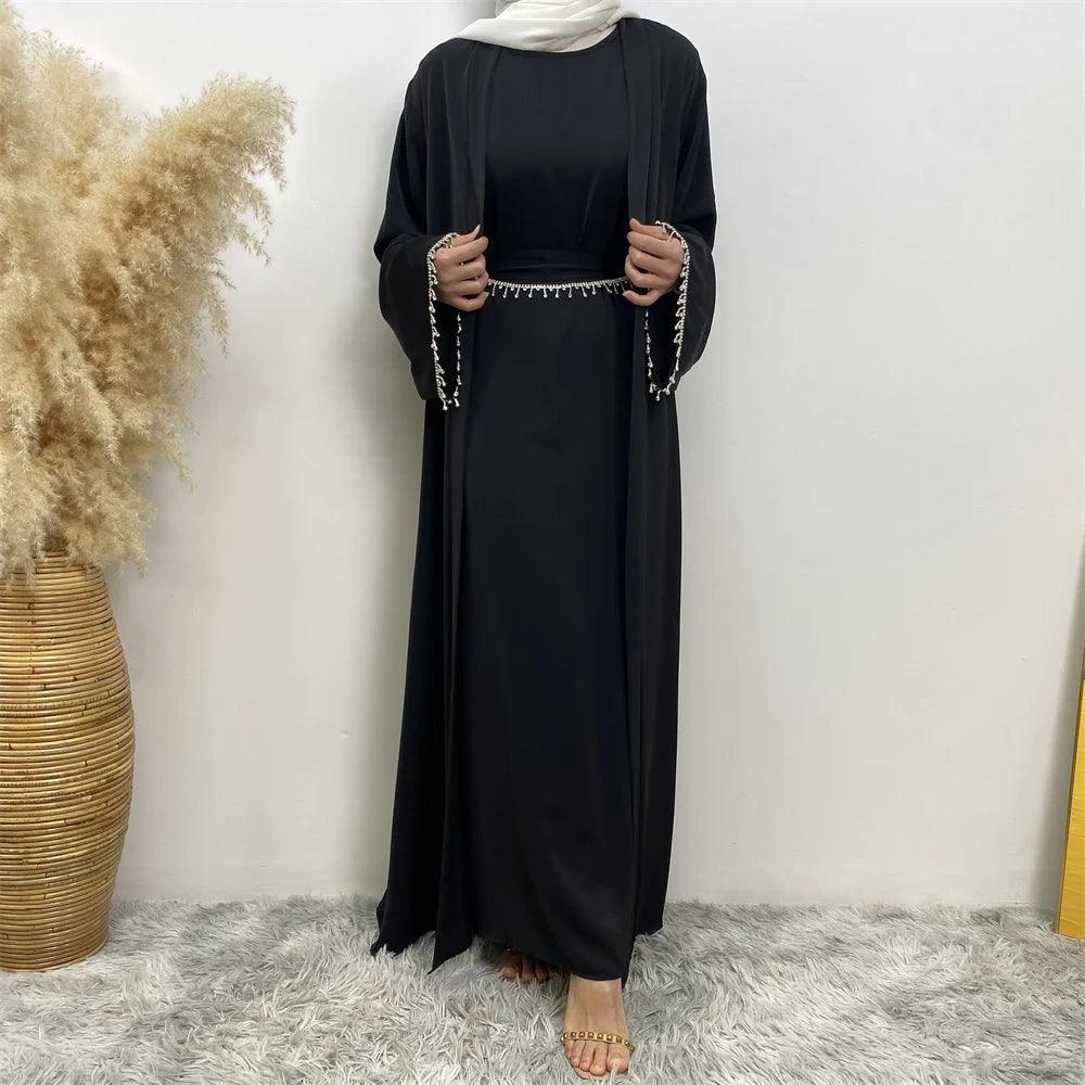 New fashion Muslim women sleeveless dress plus Muslim cardigan two-piece Arab Turkey Dubai dress elegant temperament clothing - Aurex