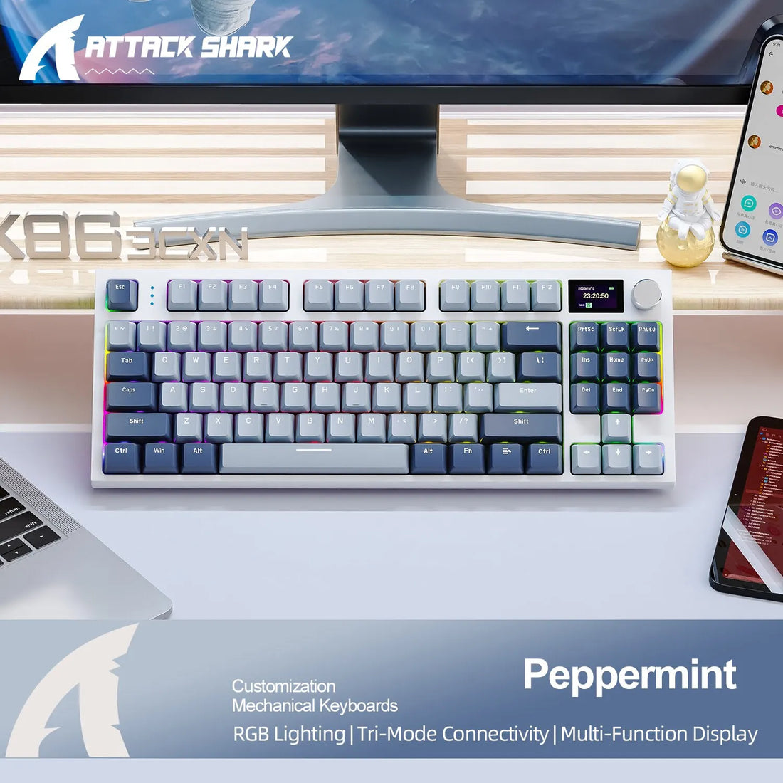 K86 Wireless Hot-Swappable Mechanical Keyboard – Bluetooth & 2.4G, Display Screen, Volume Control