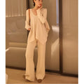 Women V Neck Sweater Winter muslim Knitted Two Piece Set Top+wide Leg Pant Warm Sweater Elastic Trousers Suits Tracksuit 2024 - Aurex