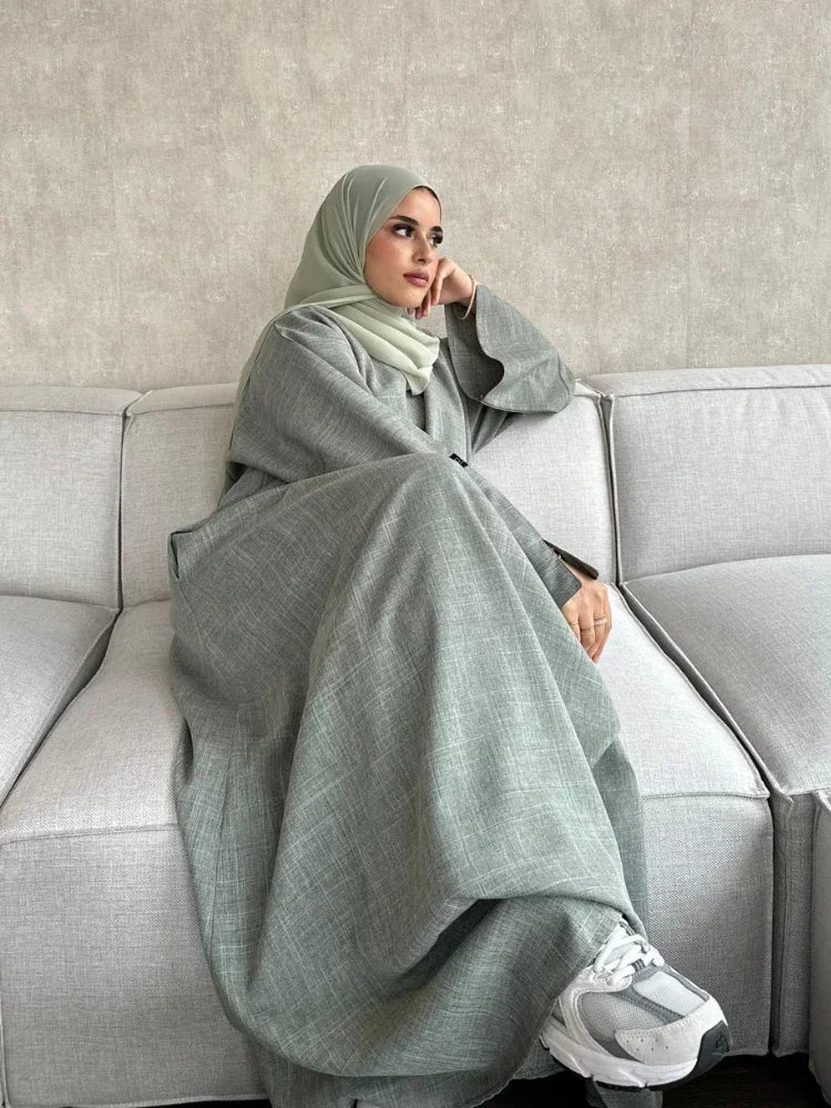 Plain Linen Closed Abaya Dubai Luxury Muslim Hijab Dress Turkey Casual African Dresses Abayas for Women Ramadan Eid Islam Kaftan