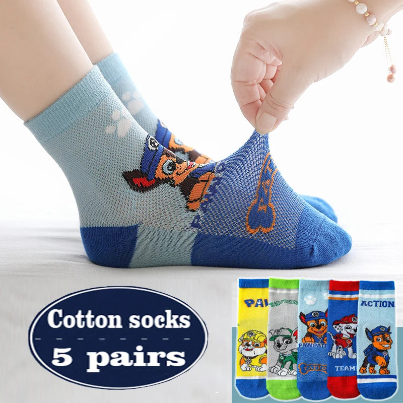 5 Pairs Paw Patrol Kids Socks Cotton Boys Cute Cartoon Socks for Children Baby Casual Socks Spring and Summer Boys Socks