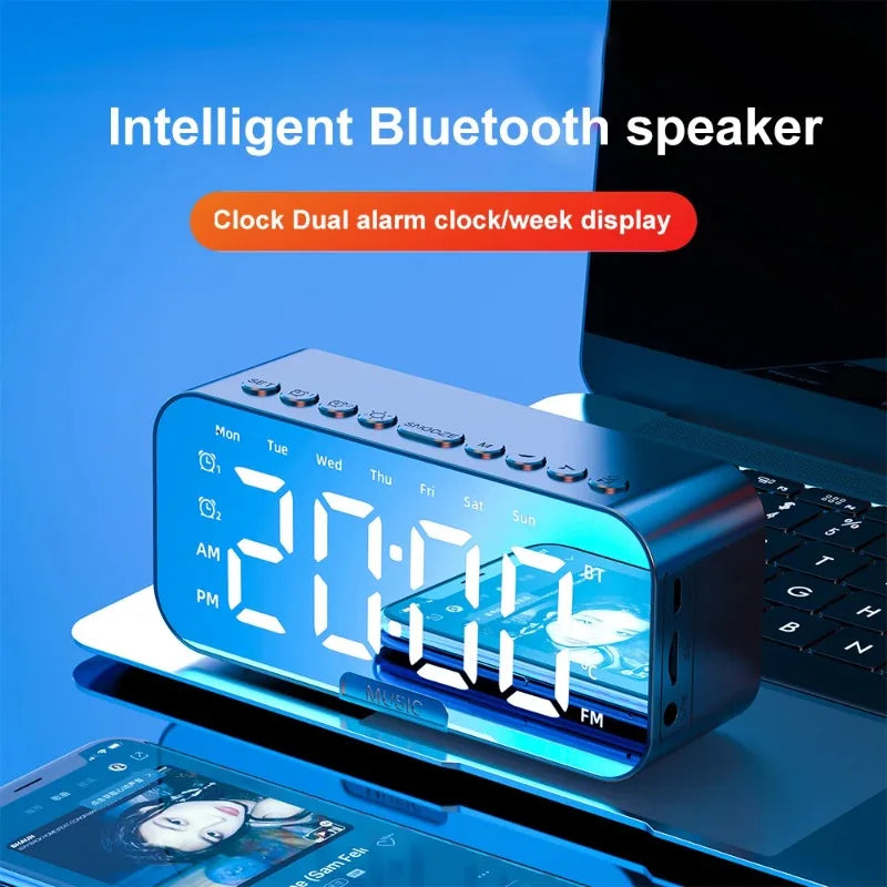 LED Digital Alarm Clock with Bluetooth Screen Temperature Display Control Table Speaker FM Radio Clock for Bedroom Office Decor