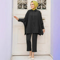 2 Piece Set for Muslim Women Long Sleeve Lace Up Tops and Pants Sets Turkey Abaya Islamic Solid Outfits Arab Kaftan Tracksuit - Aurex