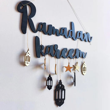 Gold Black Ramadan Kareem Wooden Wall Pendant Eid Mubarak Hanging home Decoration 2023 Eid Al Fitr Muslim Islamic Party Supplies