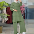 Black Green Yellow Big Size Arabic Islam Clothes Women 2 Piece Sets Outfits Blouse And Pants Casual Modest Clothing Long Shirts - Aurex