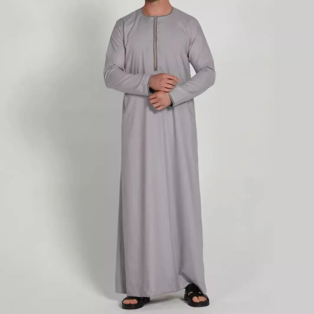 Solid Dubai Turkish Muslims Dress Muslim Men Jubba Thobe Long Sleeve Thin Robes Kaftan O-neck Islamic Arabic Fashion Men Caftan