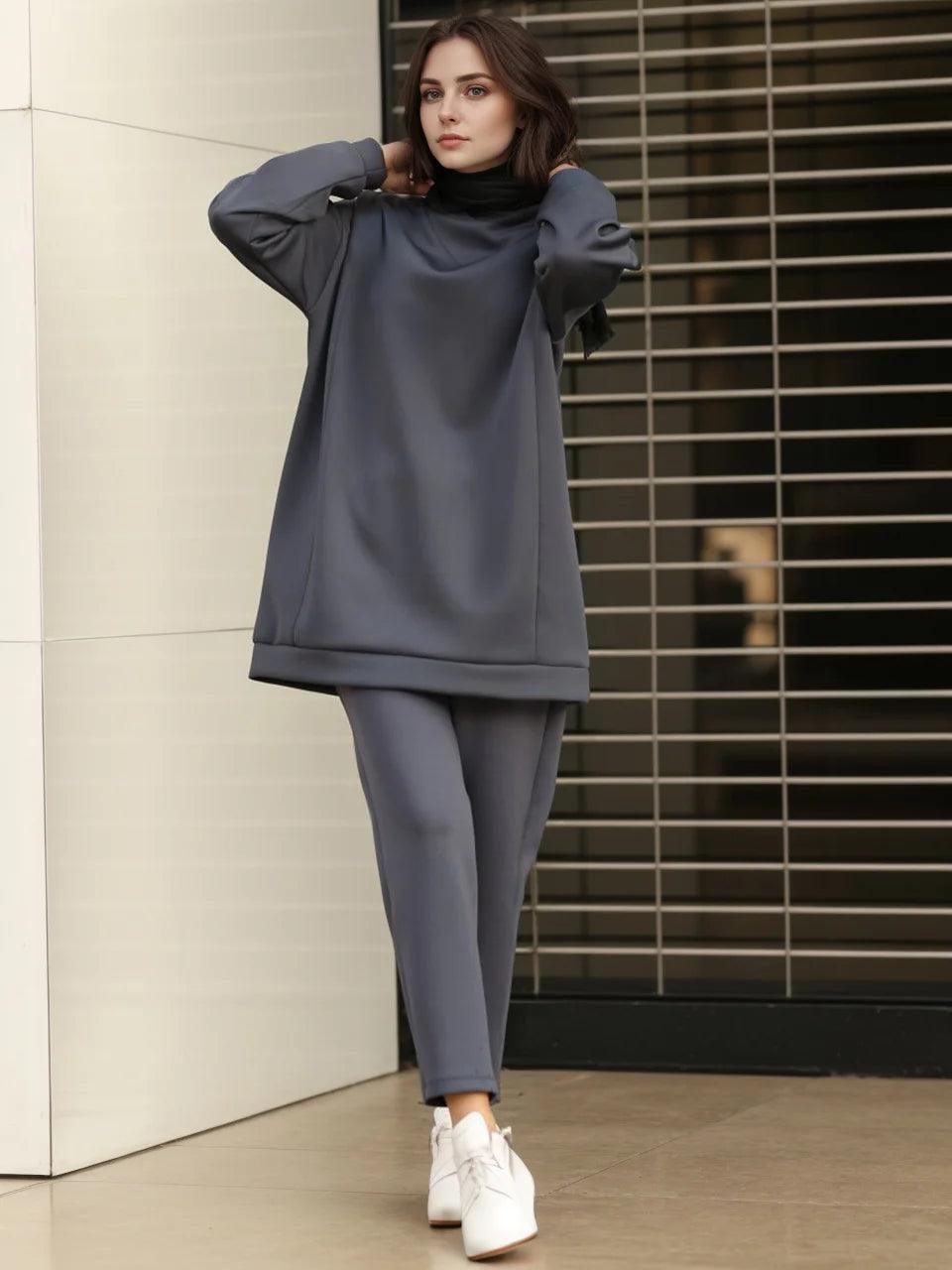 Spring & Autumn Women's Two-Piece Set – Long Top & Pants | Modest Casual Outfit for Eid & Everyday Wear - Aurex