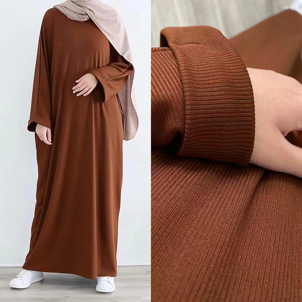 Autumn Rib Knit Abaya Winter Muslim Women Clothing Casual Hijab Robe Islam Dubai Turkey Modest Outfit Ramadan Eid Kaftan Hijabi