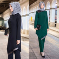 Muslim Wide Leg Trousers Suits for Women, Solid Long Tops and Pant Sets, Islamic Fashion, Urban Tracksuit, Two Piece Sets - Aurex